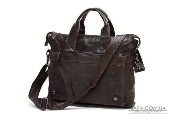 Шкіряна натуральна сумка на кожен день, коричнева 7120C