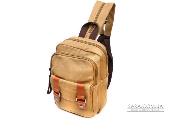 Зручна сумка-рюкзак у стилі мілітарі з двома відділеннями із щільного текстилю Vintage 22166 Пісочний