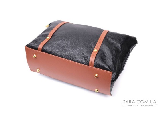Дивовижна двокольорова сумка жіноча з натуральної шкіри Vintage 22303 Чорний