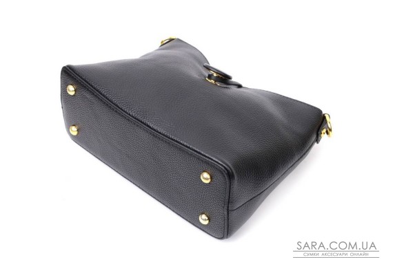 Жіноча сумка з оригінальною застібкою ґудзиком з натуральної шкіри Vintage 22319 Чорна