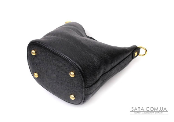 Шкіряна жіноча сумка з автономною косметичкою всередині Vintage 22363 Чорна