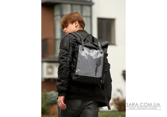 Мужской рюкзак Sambag RollTop Hacking черный принт"Zebra"