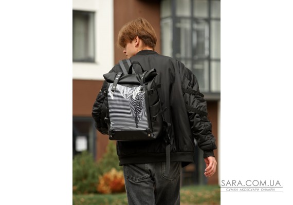 Мужской рюкзак Sambag RollTop Hacking черный принт"Zebra"