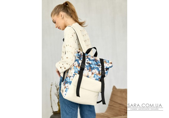 Рюкзак ролл Sambag унісекс RollTop Milton з принтом Blue flowers