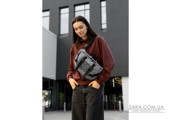 Большая женская поясная сумка бананка Sambag DynamicDart тканевая принт "Cube"