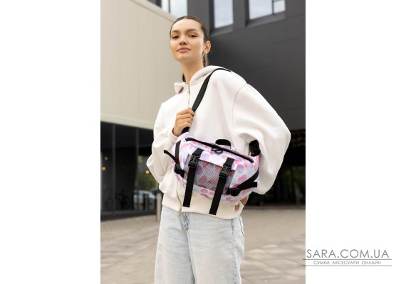 Большая женская поясная сумка бананка Sambag DynamicDart тканевая принт "Blush Drop"