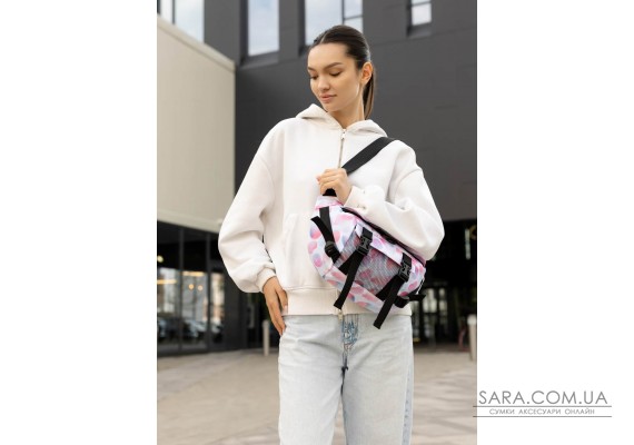 Большая женская поясная сумка бананка Sambag DynamicDart тканевая принт "Blush Drop"