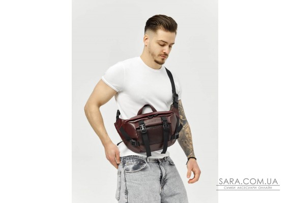 Велика шкіряна чоловіча поясна сумка бананка Sambag DynamicDart марсала