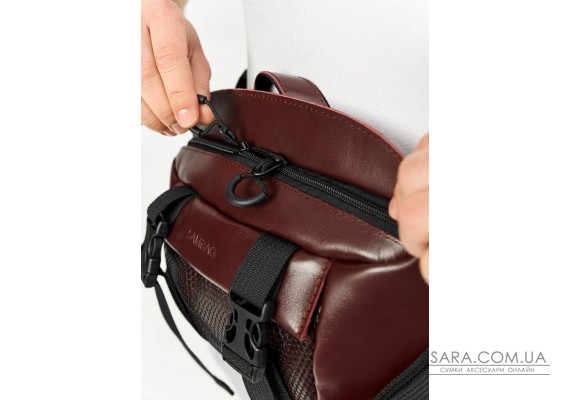 Велика шкіряна чоловіча поясна сумка бананка Sambag DynamicDart марсала