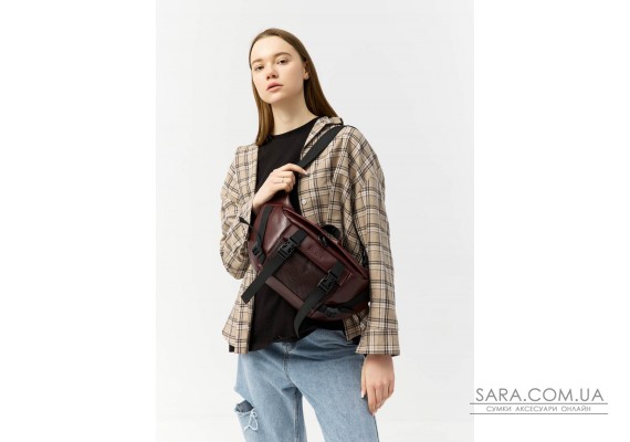 Большая кожаная женская поясная сумка бананка Sambag dynamicdart марсала