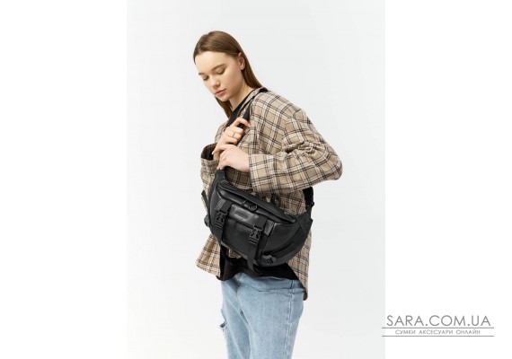 Большая кожаная женская поясная сумка бананка Sambag dynamicdart черная