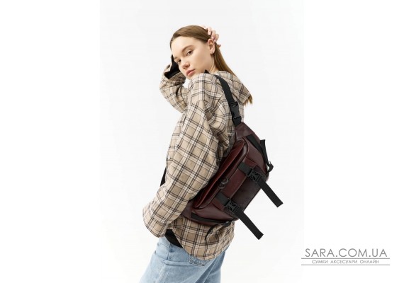 Большая кожаная женская поясная сумка бананка Sambag dynamicdart марсала