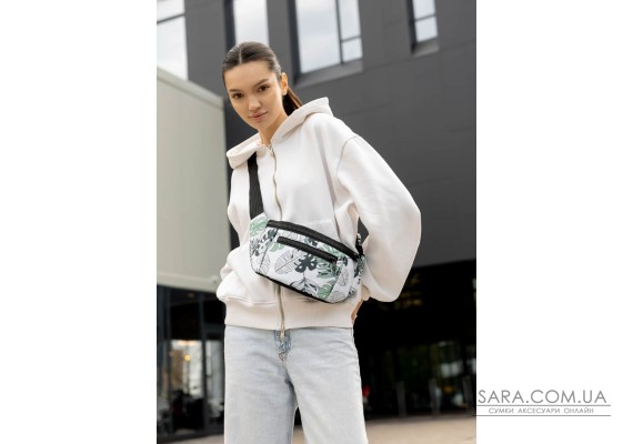 Большая женская сумка на пояс бананка Sambag Tirso Max принт "Leaves"