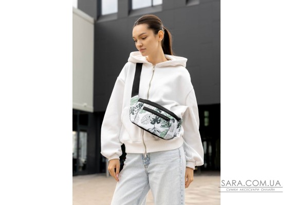 Большая женская сумка на пояс бананка Sambag Tirso Max принт "Leaves"