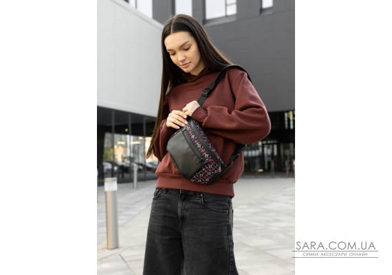 Большая женская сумка на пояс бананка Sambag Tirso Max черная принт