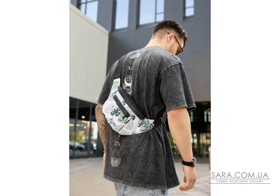 Велика чоловіча сумка на пояс бананка Sambag Tirso Max принт "Leaves"