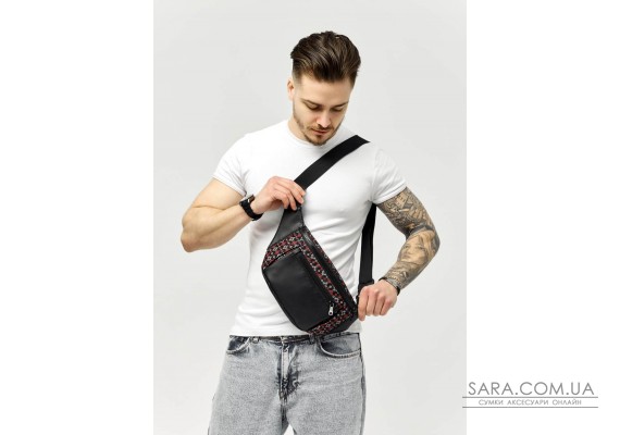 Велика чоловіча сумка на пояс бананка Sambag Tirso Max чорна принт
