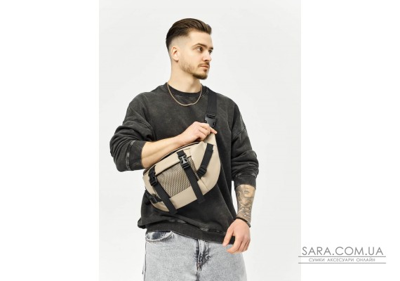 Велика шкіряна чоловіча поясна сумка бананка Sambag DynamicDart сіра