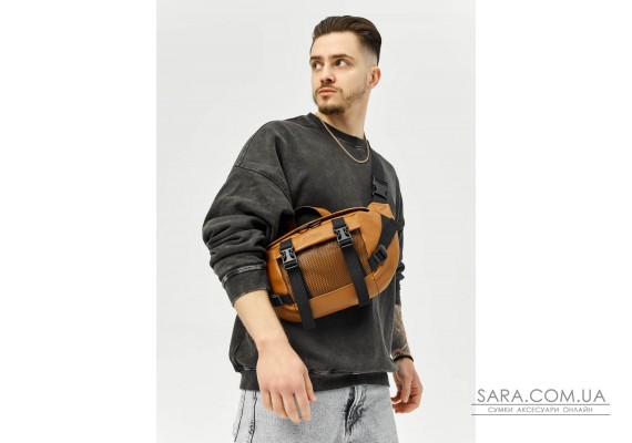 Велика шкіряна чоловіча поясна сумка бананка Sambag DynamicDart руда
