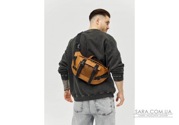 Велика шкіряна чоловіча поясна сумка бананка Sambag DynamicDart руда