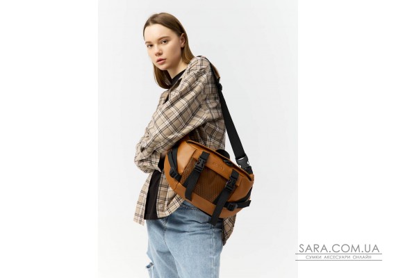 Большая кожаная женская поясная сумка бананка Sambag dynamicdart рыжая