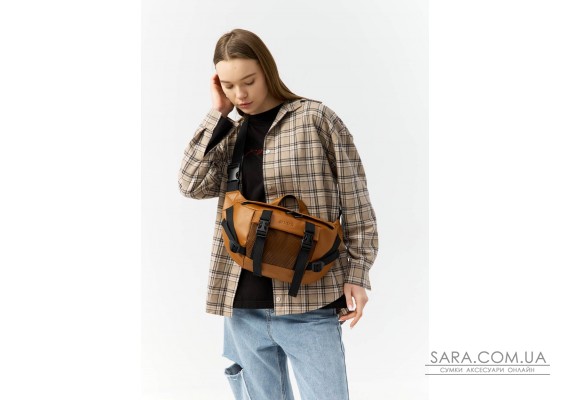 Большая кожаная женская поясная сумка бананка Sambag dynamicdart рыжая