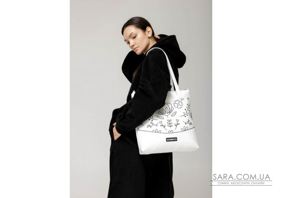 Сумка Sambag Shoper NOVA белая с принтом "Bloom"