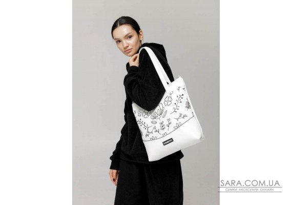 Сумка Sambag Shoper NOVA белая с принтом "Bloom"