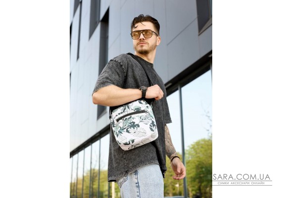 Чоловіча сумка через плече месенджер Sambag Makros принт "Leaves"