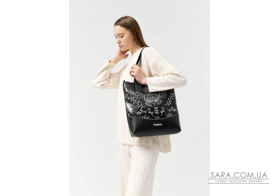 Сумка Sambag Shoper NOVA черная с принтом "Bloom"