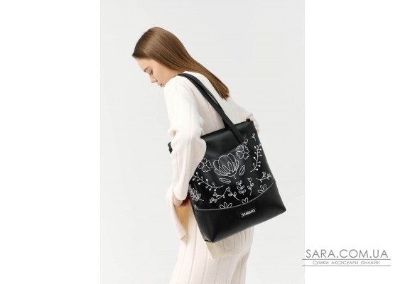 Сумка Sambag Shoper NOVA черная с принтом "Bloom"