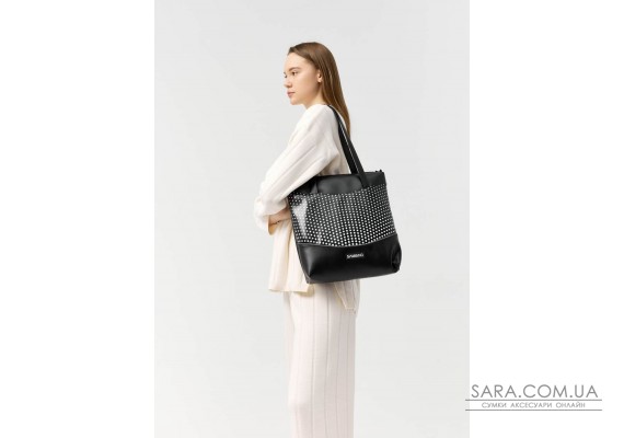 Сумка Sambag Shoper NOVA черная с принтом"Dots"
