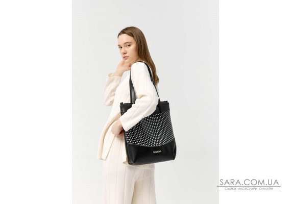 Сумка Sambag Shoper NOVA черная с принтом"Dots"