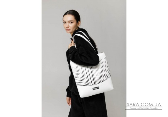 Сумка Sambag Shoper NOVA белая с принтом"Dots"