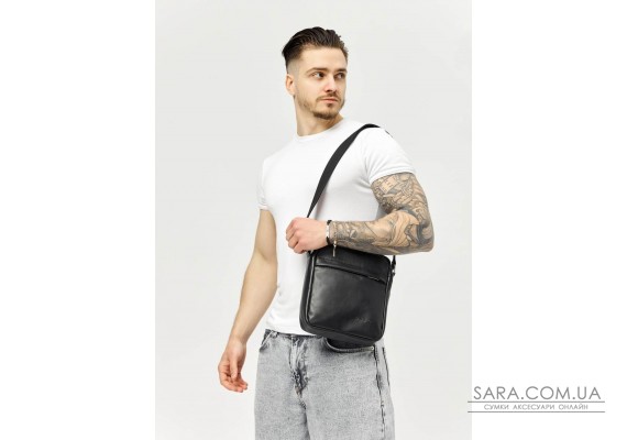 Чоловіча шкіряна сумка через плече месенджер Sambag Makros чорна