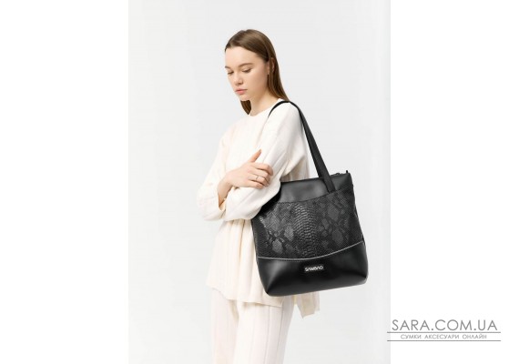 Сумка Sambag Shoper NOVA черная с крокодилом