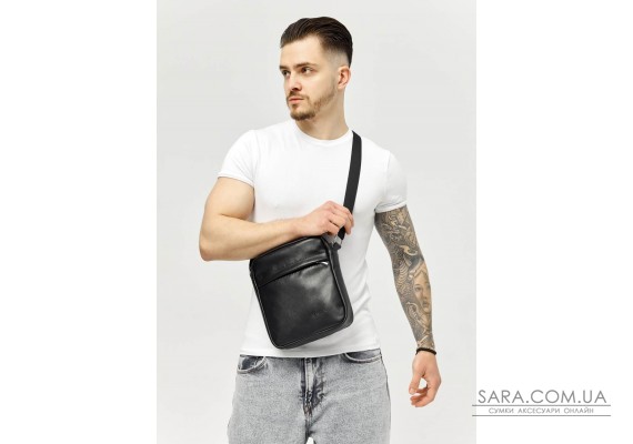 Чоловіча шкіряна сумка через плече месенджер Sambag Makros чорна