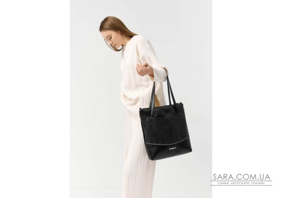 Сумка Sambag Shoper NOVA черная с крокодилом