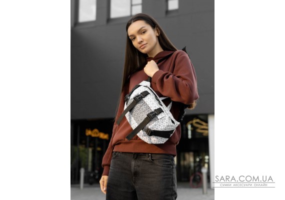 Большая женская поясная сумка бананка Sambag DynamicDart тканевая принт "Square"