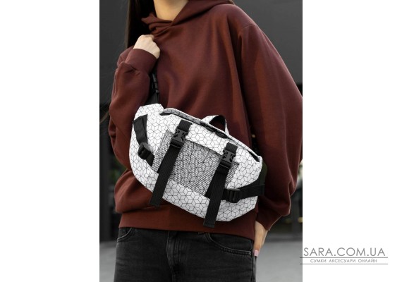 Большая женская поясная сумка бананка Sambag DynamicDart тканевая принт "Square"