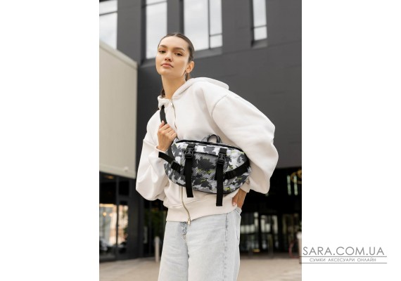 Большая женская поясная сумка бананка Sambag DynamicDart тканевая с принтом