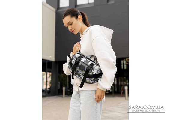 Большая женская поясная сумка бананка Sambag DynamicDart тканевая с принтом