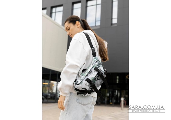 Большая женская поясная сумка бананка Sambag DynamicDart тканевая принт "Leaves"