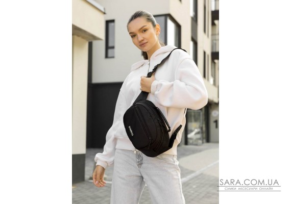Женская сумка через плечо бананка Sambag Flex черная тканевая