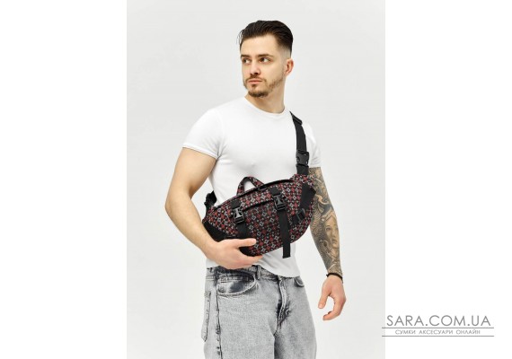 Велика чоловіча поясна сумка бананка Sambag DynamicDart чорна тканева принт