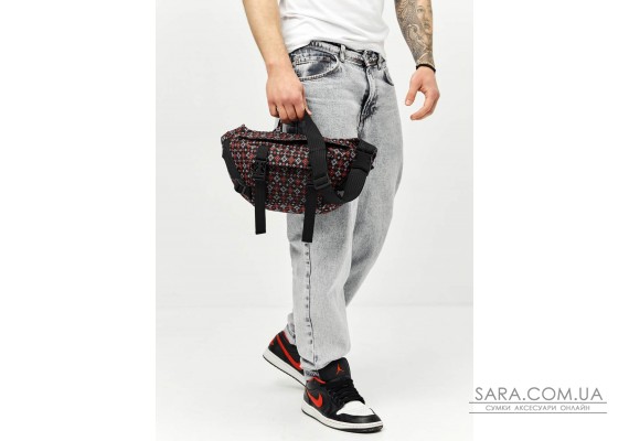 Велика чоловіча поясна сумка бананка Sambag DynamicDart чорна тканева принт