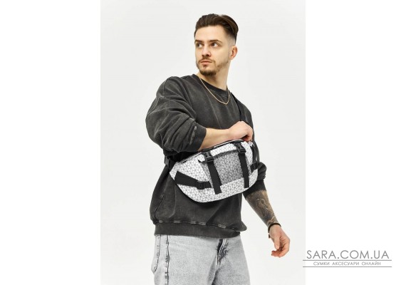 Велика чоловіча поясна сумка бананка Sambag DynamicDart тканева принт "Square"