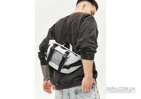 Велика чоловіча поясна сумка бананка Sambag DynamicDart тканева принт "Square"