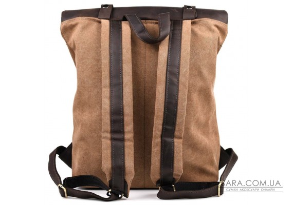 Ролл-ап рюкзак из кожи и кофейный канвас TARWA RCc-5191-3md