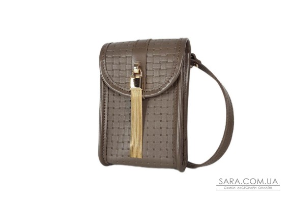 Сумка жіноча "Лайк" натуральна шкіра, бежева (капучіно) тиснення венето , з ланцюжком